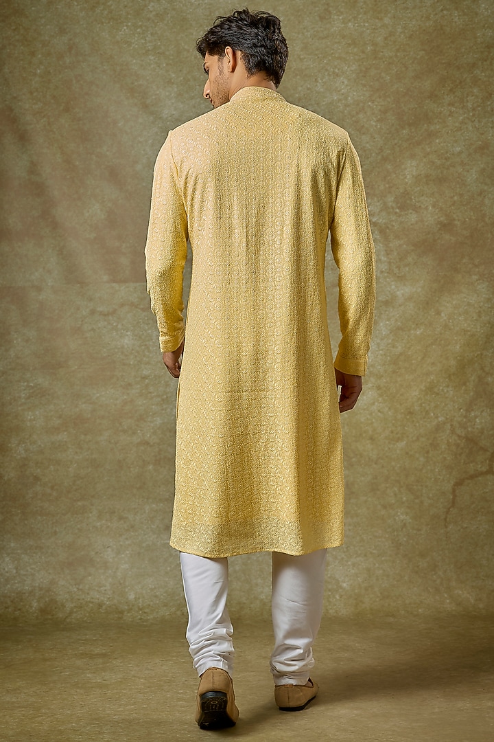 Haldi Yellow Silk Embroidered Kurta Set by Vanshik at Pernia's Pop Up Shop