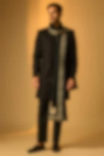Black Silk Groom Sherwani Set by Vanshik at Pernia's Pop Up Shop