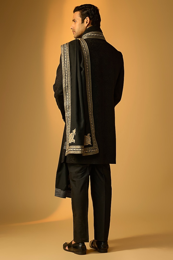 Black Silk Groom Sherwani Set by Vanshik at Pernia's Pop Up Shop