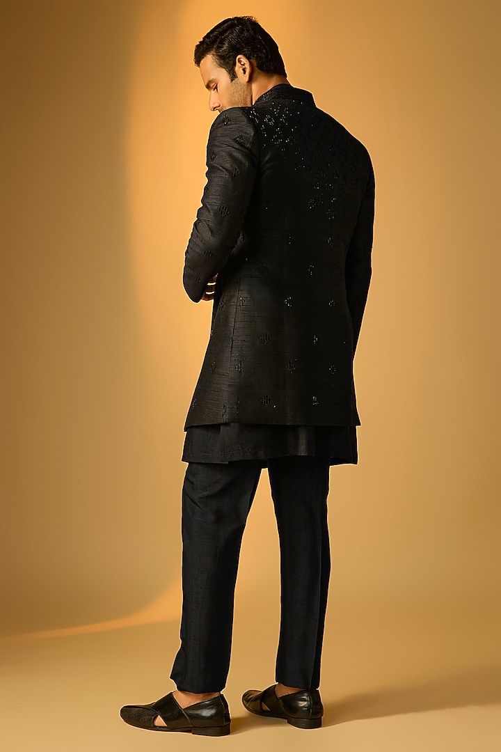 Black Silk Indo-Western Set by Vanshik at Pernia's Pop Up Shop