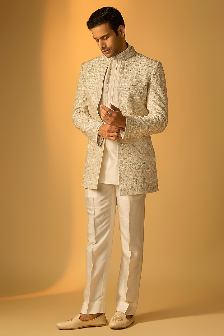 Ivory Silk Indo-Western Set by Vanshik at Pernia's Pop Up Shop