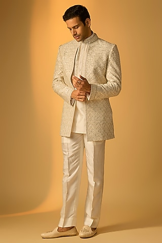 Ivory Silk Indo-Western Set by Vanshik