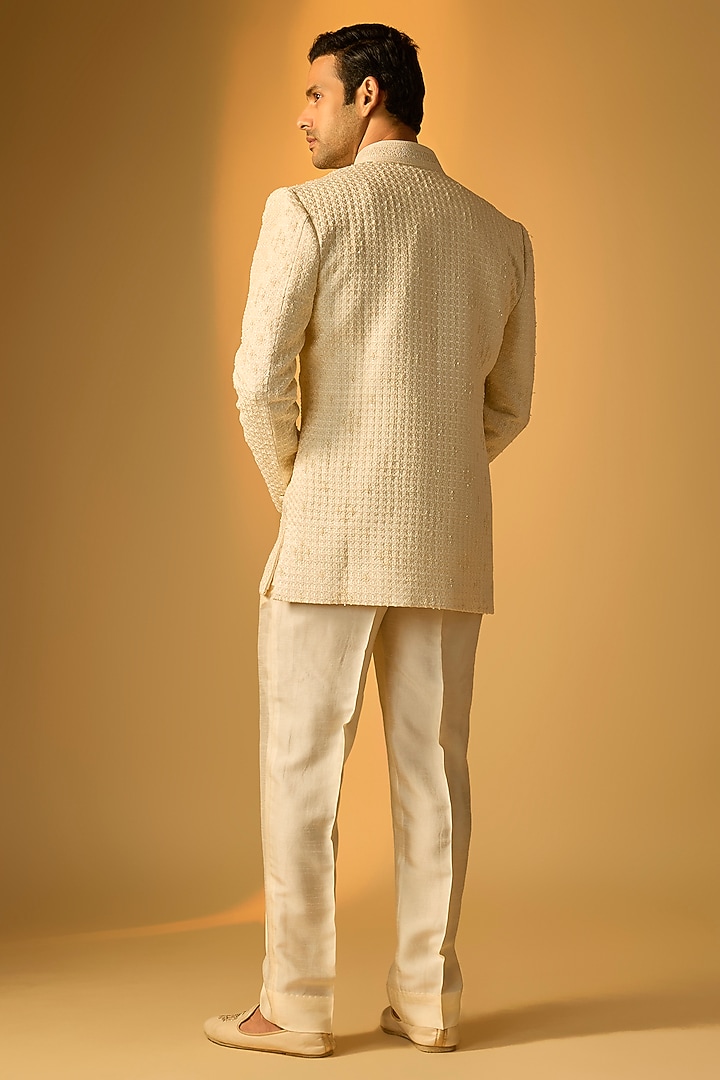 Pearl White Silk Indo-Western Set by Vanshik at Pernia's Pop Up Shop