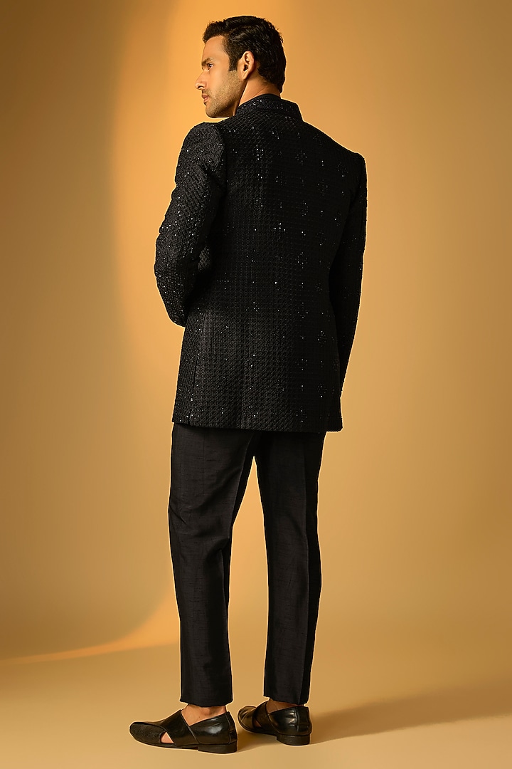 Black Silk Indo-Western Set by Vanshik at Pernia's Pop Up Shop