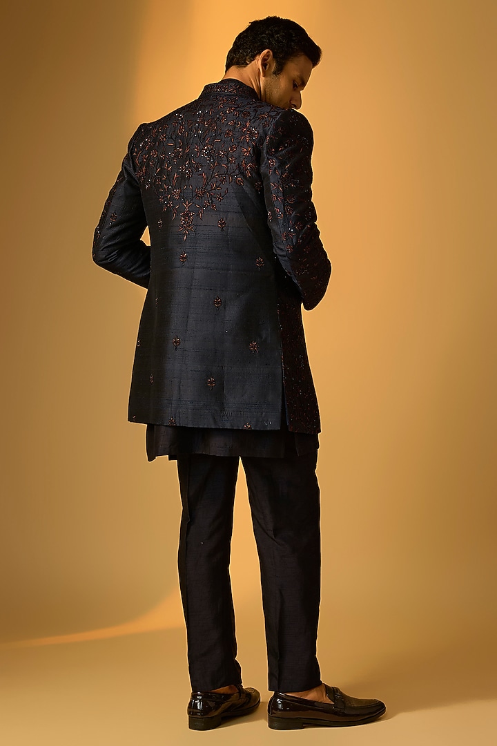 Blue Silk Indo-Western Set by Vanshik at Pernia's Pop Up Shop