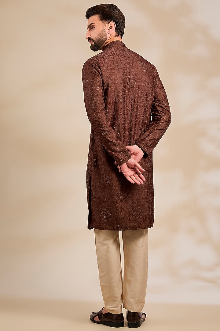 Brown Silk Kurta Set by Vanshik at Pernia's Pop Up Shop