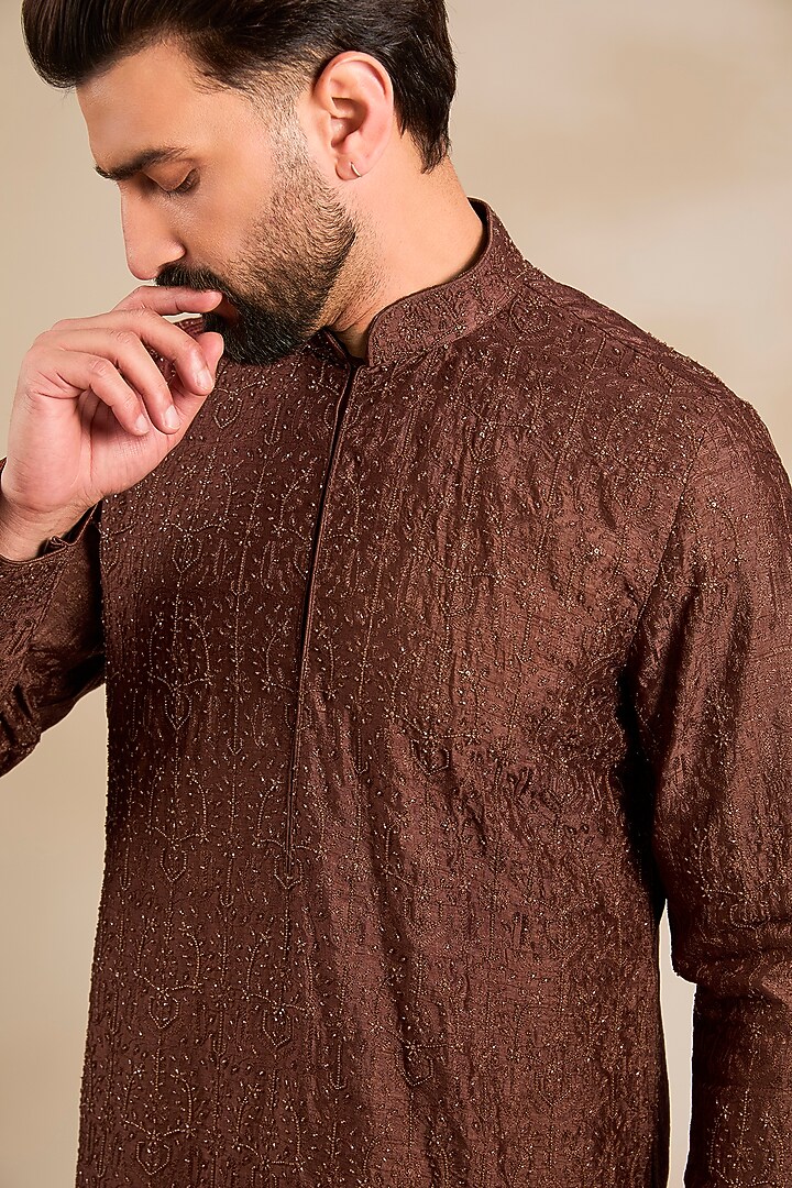 Brown Silk Kurta Set by Vanshik at Pernia's Pop Up Shop