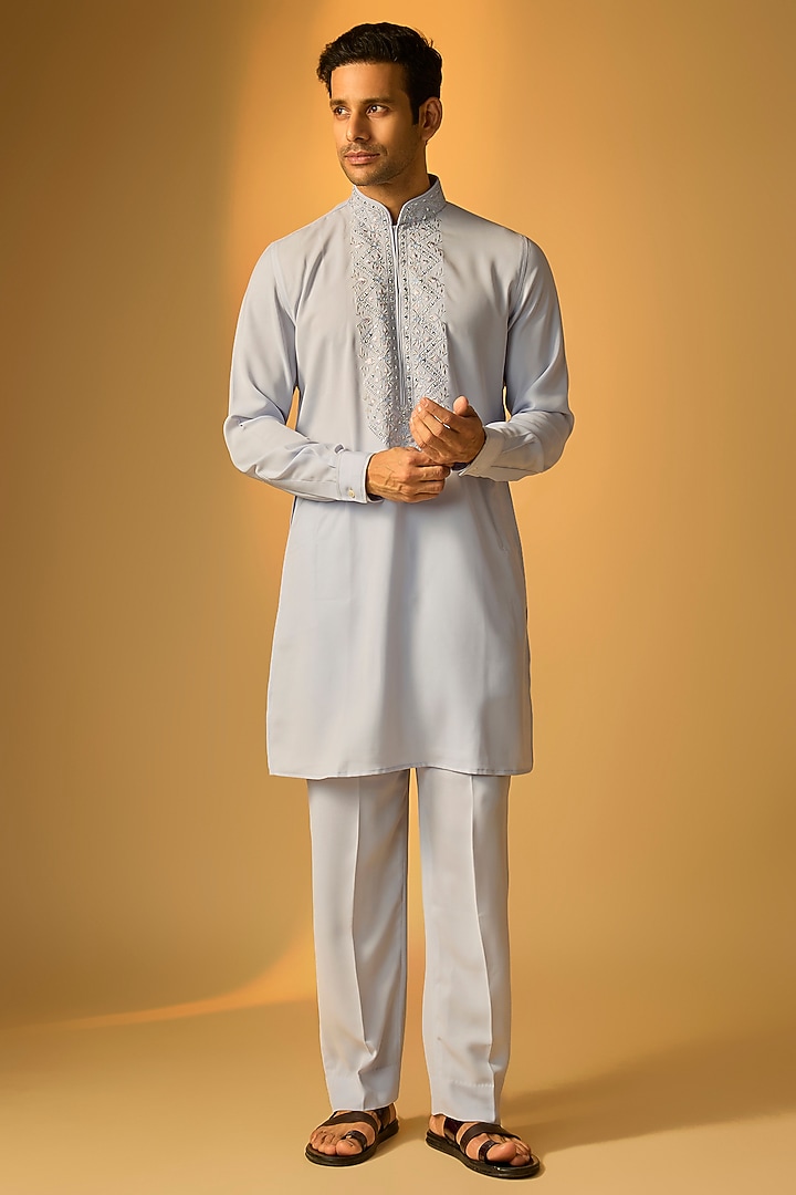 Aqua Blue Silk Kurta Set by Vanshik at Pernia's Pop Up Shop