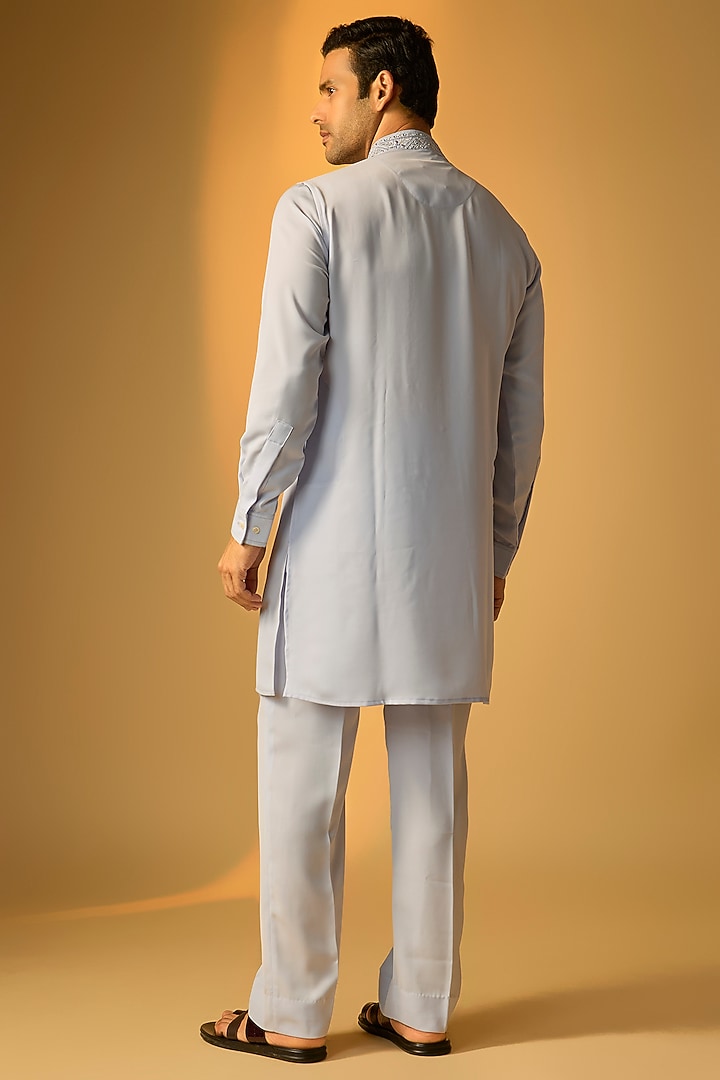 Aqua Blue Silk Kurta Set by Vanshik at Pernia's Pop Up Shop