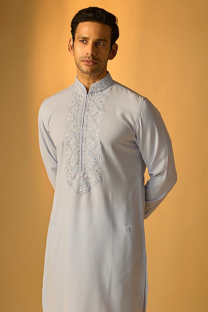 Aqua Blue Silk Kurta Set by Vanshik at Pernia's Pop Up Shop