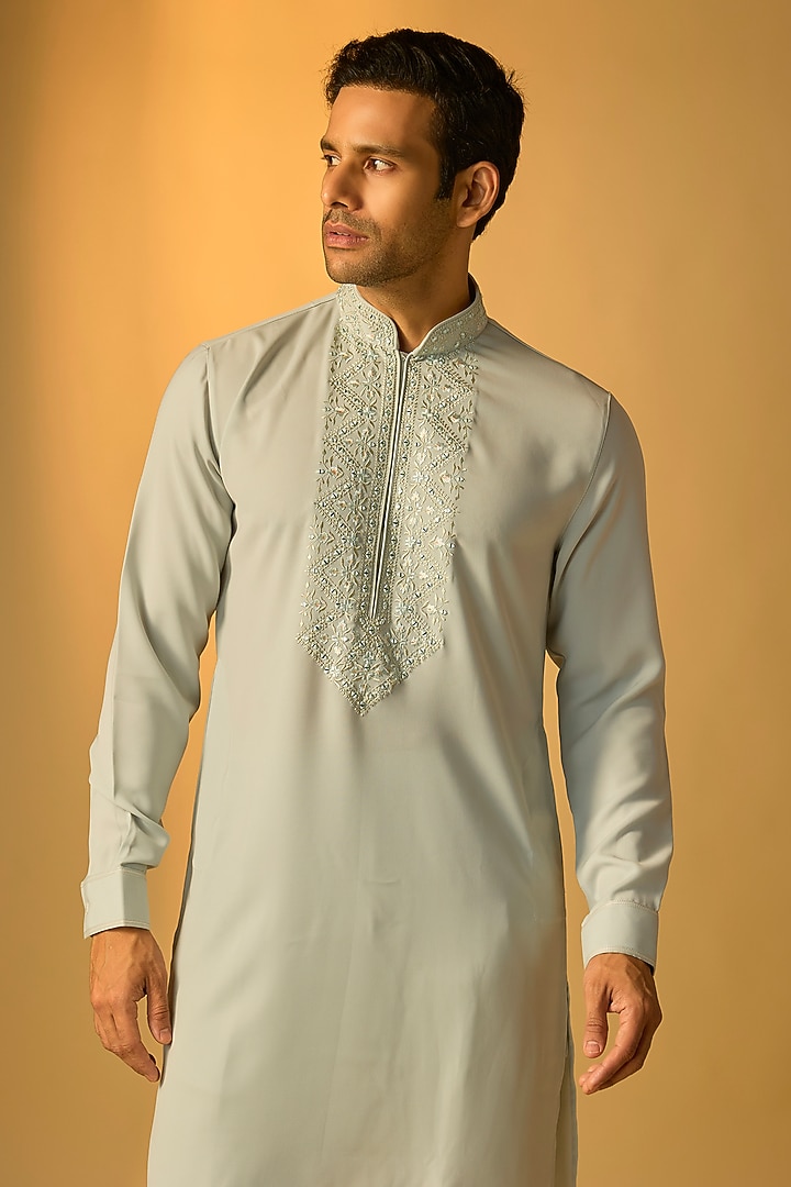Mint Green Silk Kurta Set by Vanshik at Pernia's Pop Up Shop