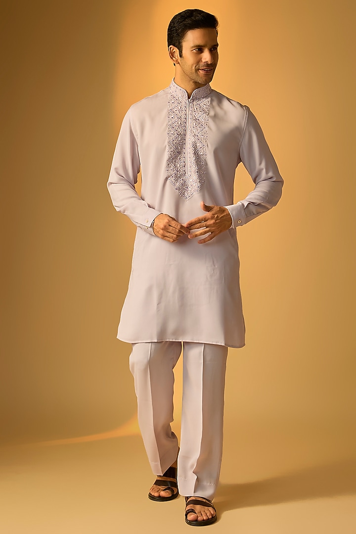 Blush Pink Silk Kurta Set by Vanshik at Pernia's Pop Up Shop