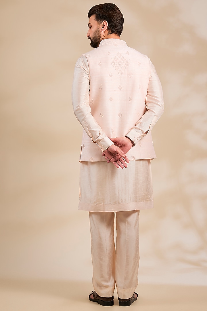 Blush Silk Bundi Jacket Set by Vanshik at Pernia's Pop Up Shop