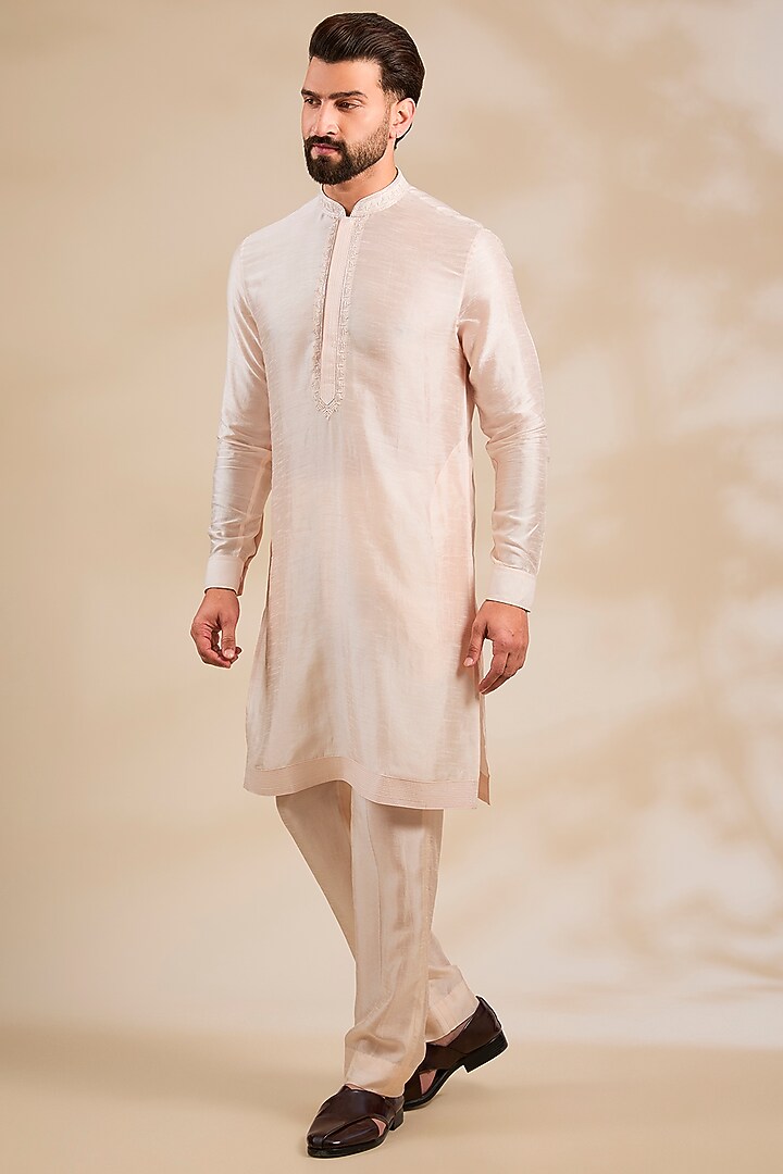 Blush Silk Bundi Jacket Set by Vanshik at Pernia's Pop Up Shop