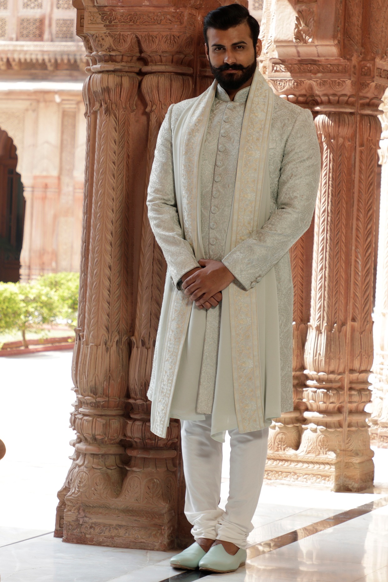 mint green sherwani