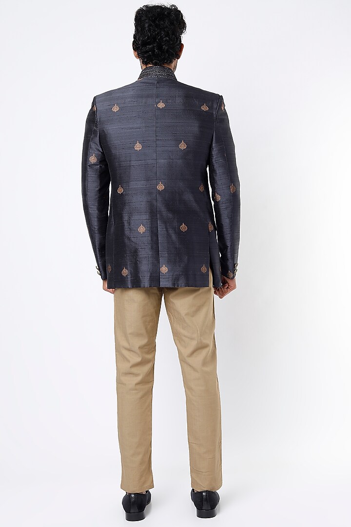 Sombre Grey Hand Embroidered Jodhpuri Bandhgala Jacket by Vanshik at Pernia's Pop Up Shop