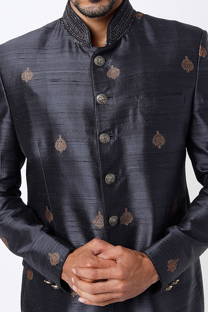 Sombre Grey Hand Embroidered Jodhpuri Bandhgala Jacket by Vanshik at Pernia's Pop Up Shop