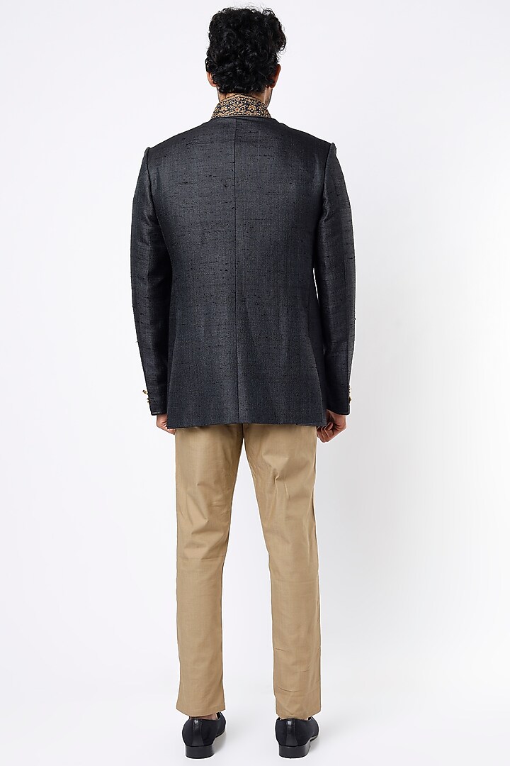 Sombre Grey Hand Embroidered Jodhpuri Jacket by Vanshik at Pernia's Pop Up Shop