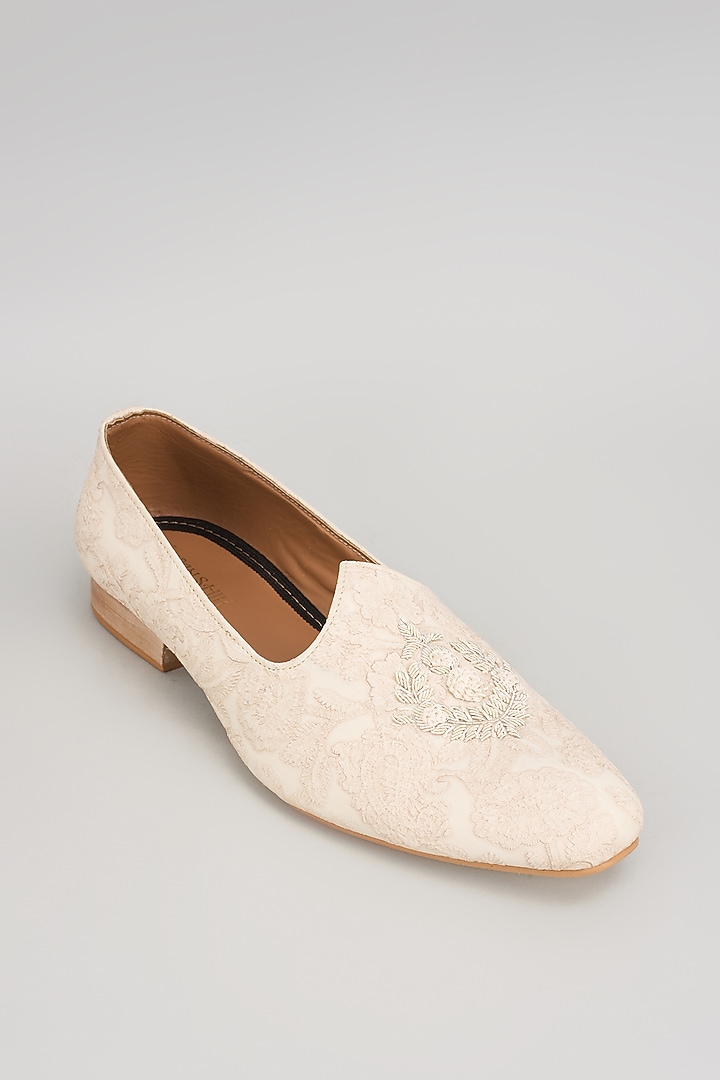Cream Suede Mojaris by Vanshik at Pernia's Pop Up Shop