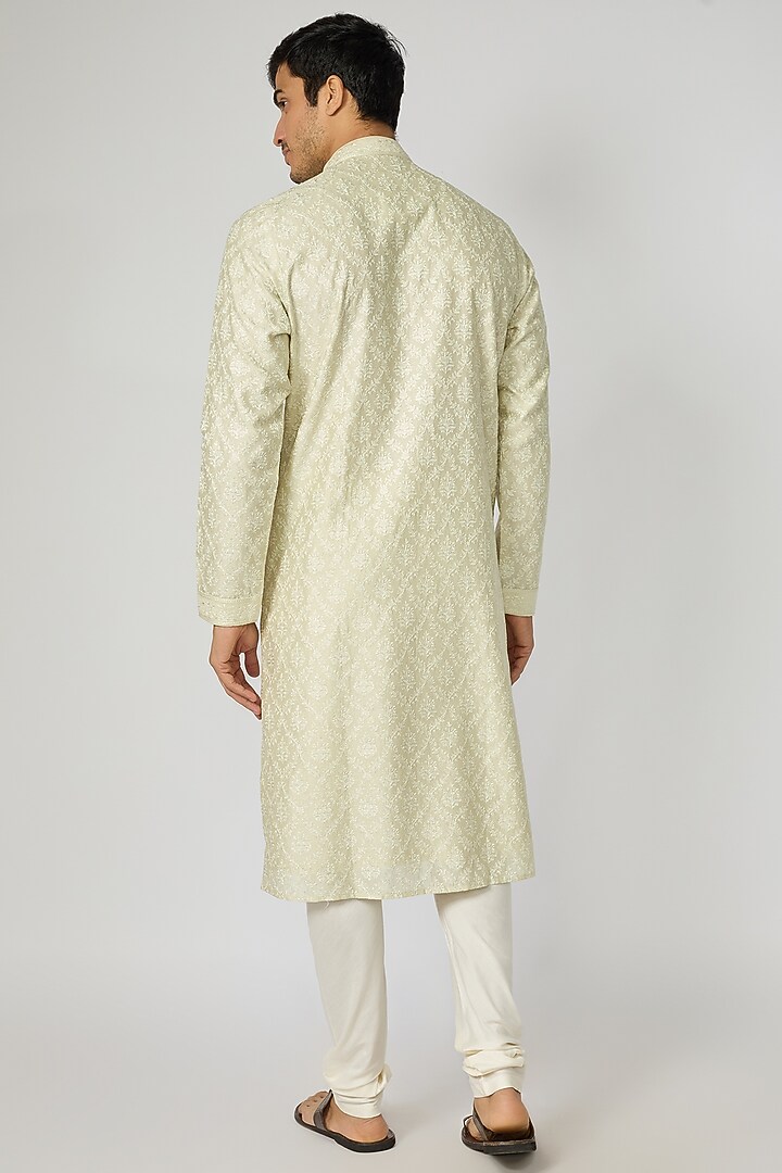 Mint Chanderi Silk Embroidered Kurta Set by Vanshik at Pernia's Pop Up Shop