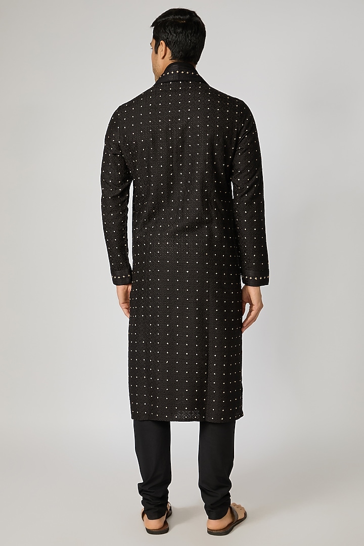 Black Dupion Silk Kurta Set by Vanshik at Pernia's Pop Up Shop