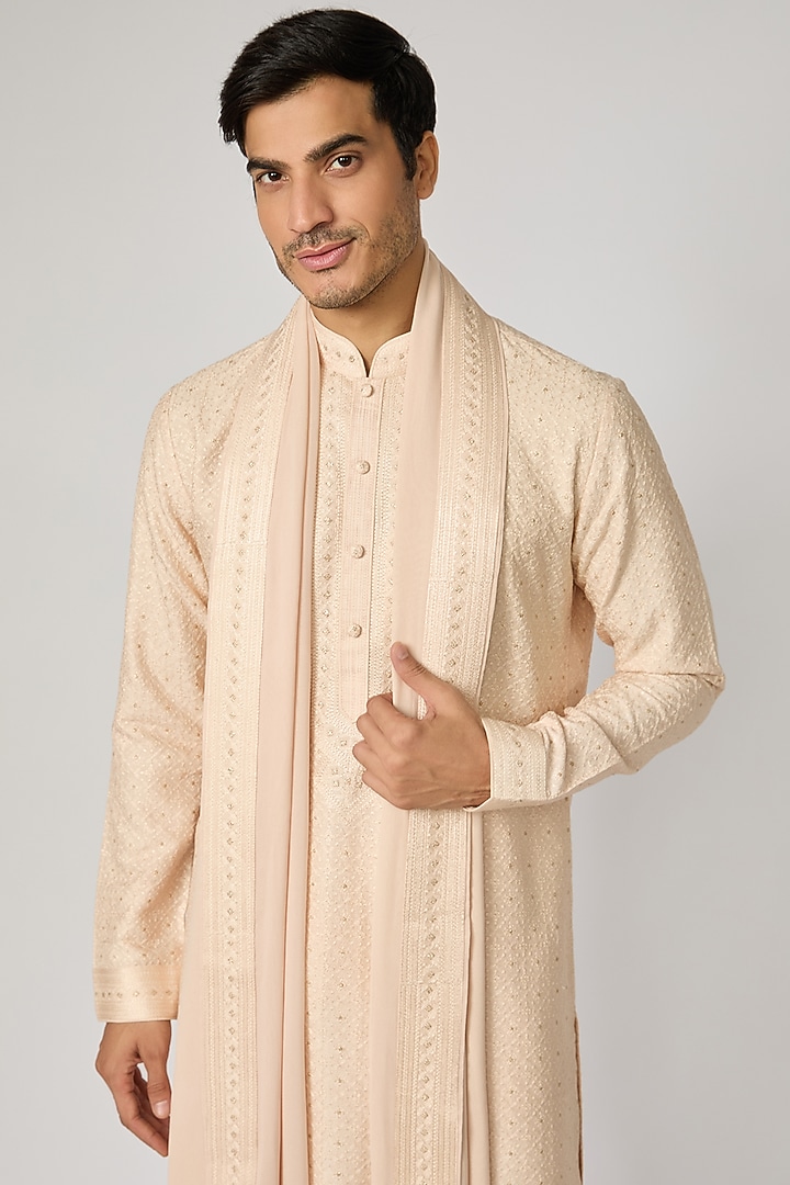 Blush Pink Dupion Silk Kurta Set by Vanshik at Pernia's Pop Up Shop