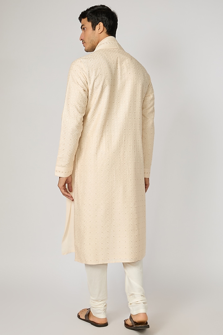 Pearl White Dupion Silk Kurta Set by Vanshik at Pernia's Pop Up Shop