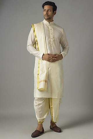 Ivory Silk Dupatta by Vanshik