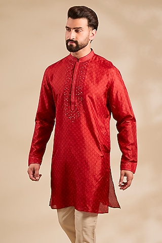 Red Silk Kurta by Vanshik