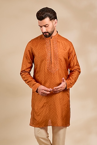 Rust Silk Kurta  by Vanshik