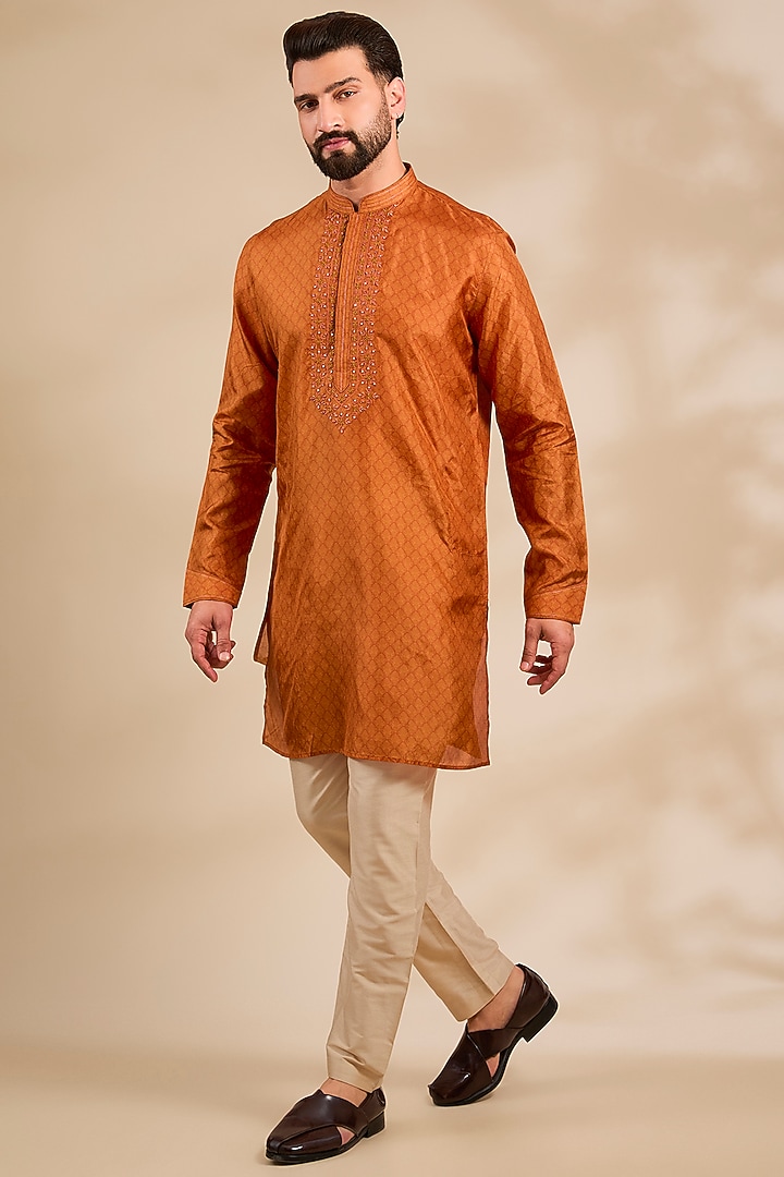 Rust Silk Kurta by Vanshik at Pernia's Pop Up Shop