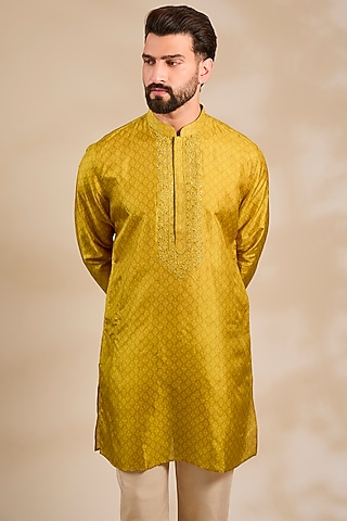 Yellow Silk Kurta  by Vanshik