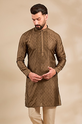 Brown Silk Kurta by Vanshik