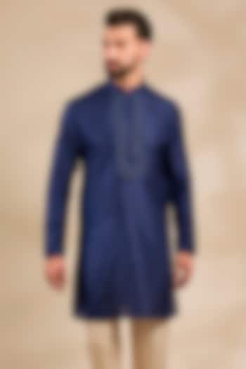 Navy Silk Kurta by Vanshik at Pernia's Pop Up Shop