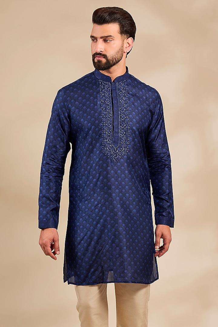 Navy Silk Kurta by Vanshik at Pernia's Pop Up Shop
