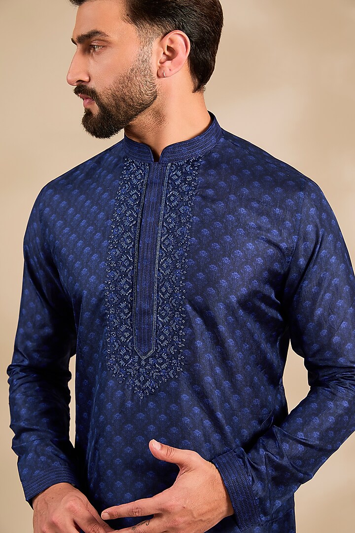 Navy Silk Kurta by Vanshik at Pernia's Pop Up Shop