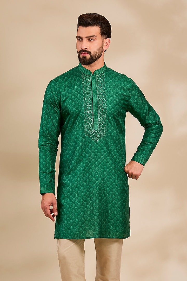 Green Silk Kurta by Vanshik at Pernia's Pop Up Shop