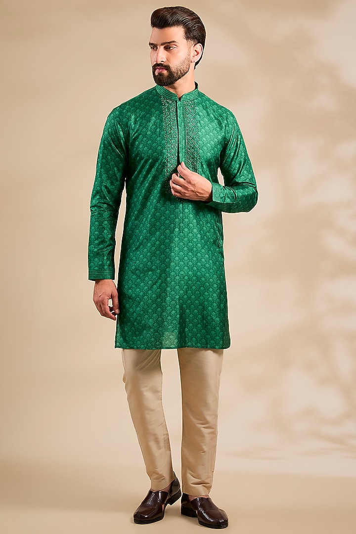 Green Silk Kurta by Vanshik at Pernia's Pop Up Shop