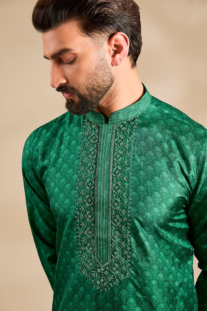 Green Silk Kurta by Vanshik at Pernia's Pop Up Shop