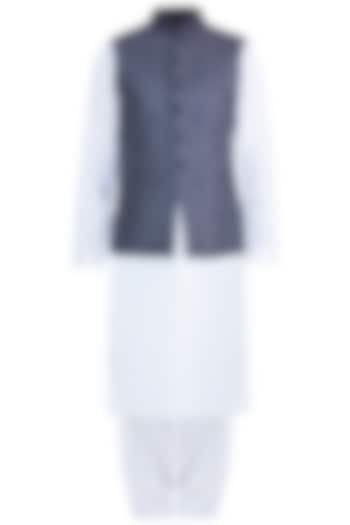 Grey Embroidered Bundi Jacket With Kurta & Pyjama Pants by Vanshik