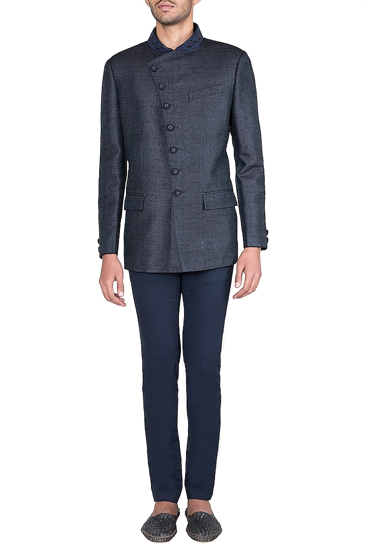Black Embroidered Jodhpuri Jacket by Vanshik at Pernia's Pop Up Shop