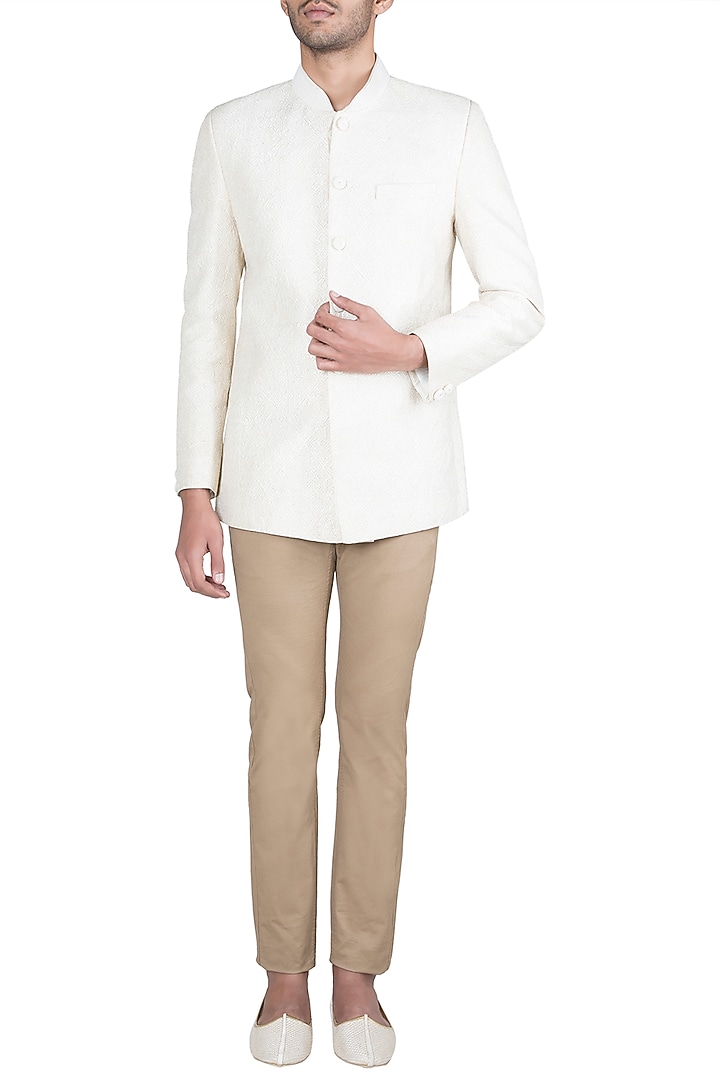 Cream Embroidered Jodhpuri Jacket by Vanshik at Pernia's Pop Up Shop