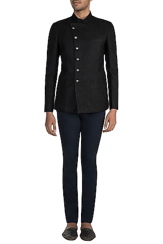 Black Pashmina Jodhpuri Jacket by Vanshik