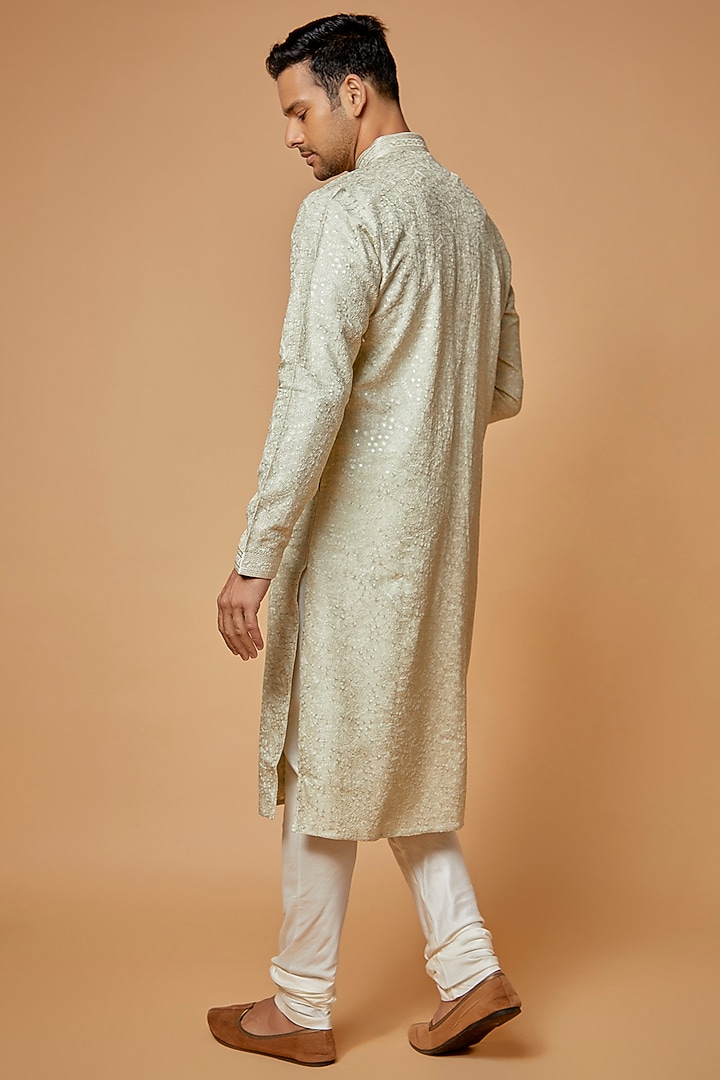 Mint Green Chanderi Embroidered Kurta Set by Vanshik at Pernia's Pop Up Shop
