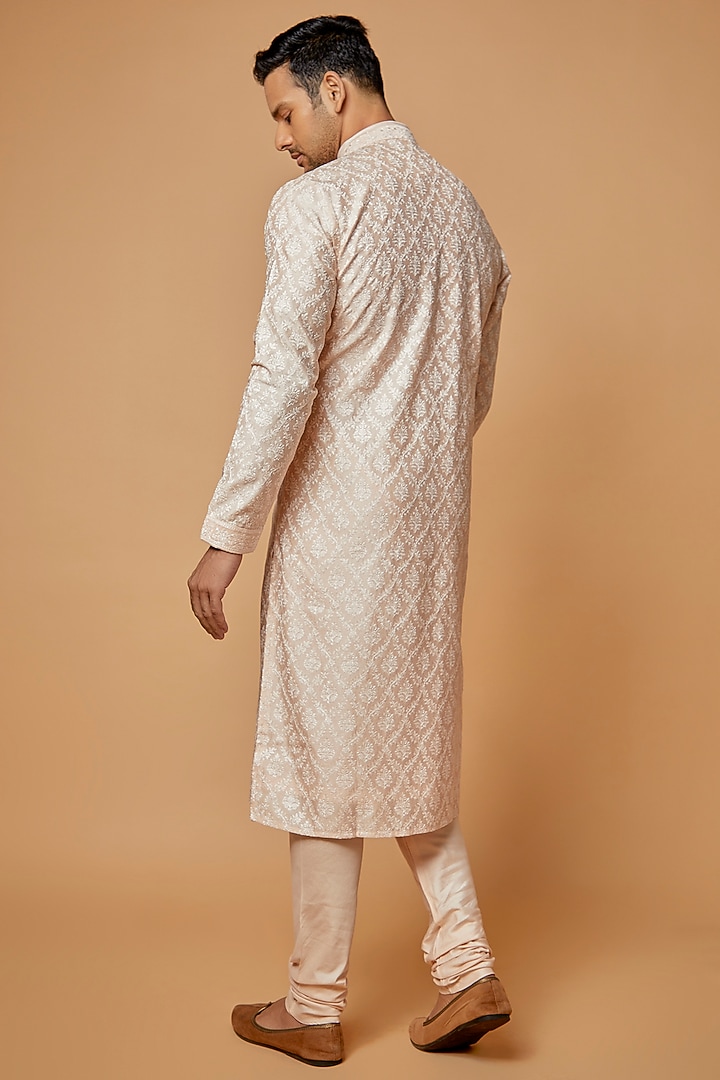 Pink Chanderi Embroidered Kurta Set by Vanshik at Pernia's Pop Up Shop