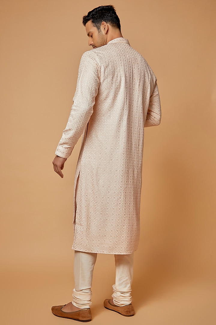 Peach Chanderi Sequin Embroidered Kurta Set by Vanshik at Pernia's Pop Up Shop