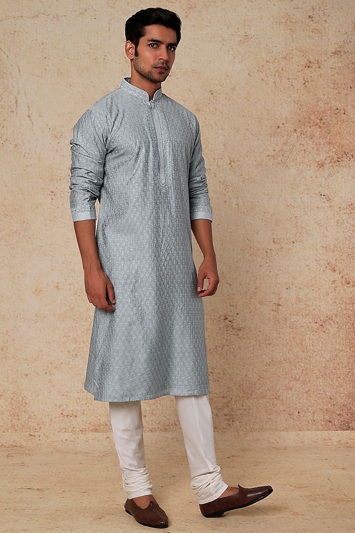 Aqua Printed Kurta Set by Vanshik