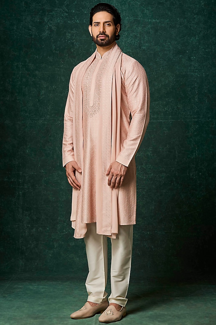 Blush Silk Zardosi Embroidered Kurta Set by Vanshik at Pernia's Pop Up Shop