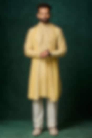 Yellow Silk Zardosi Embroidered Kurta Set by Vanshik at Pernia's Pop Up Shop