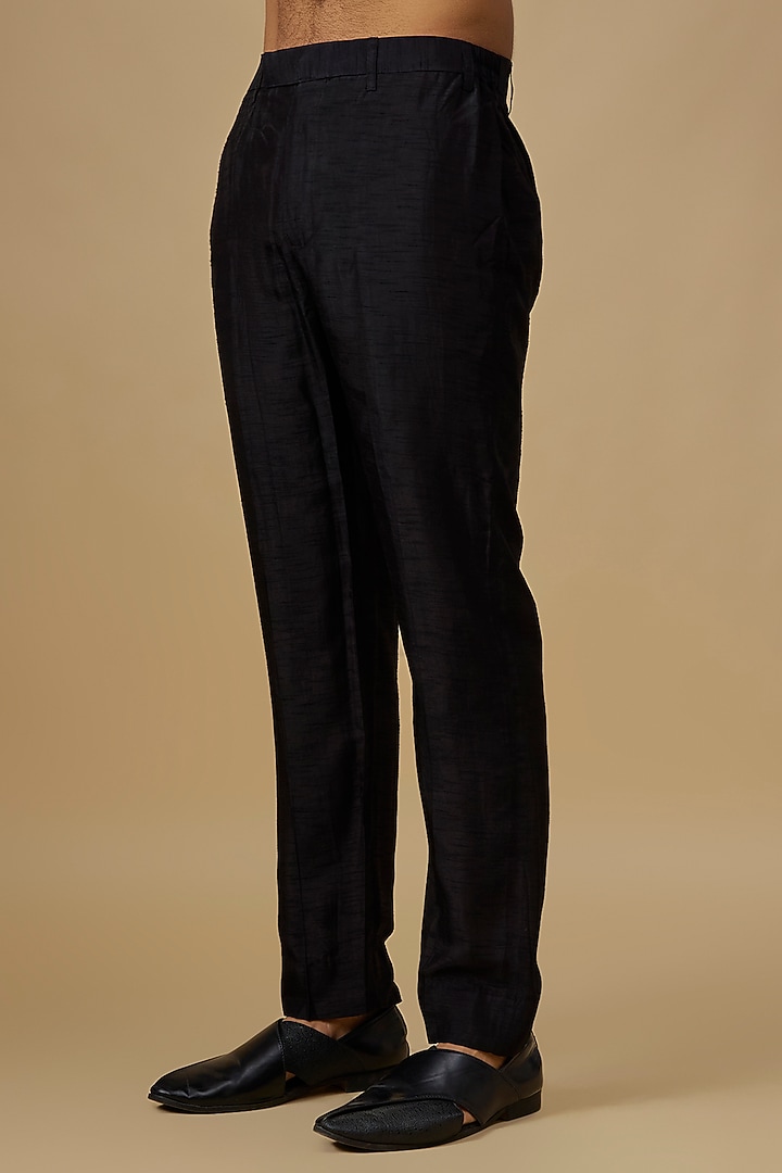 Black Silk Embroidered Nehru Jacket Set by Vanshik at Pernia's Pop Up Shop